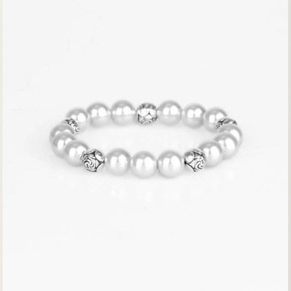Paparazzi Silver and White Pearl Bracelet Poised For Perfection Fashion Jewelry